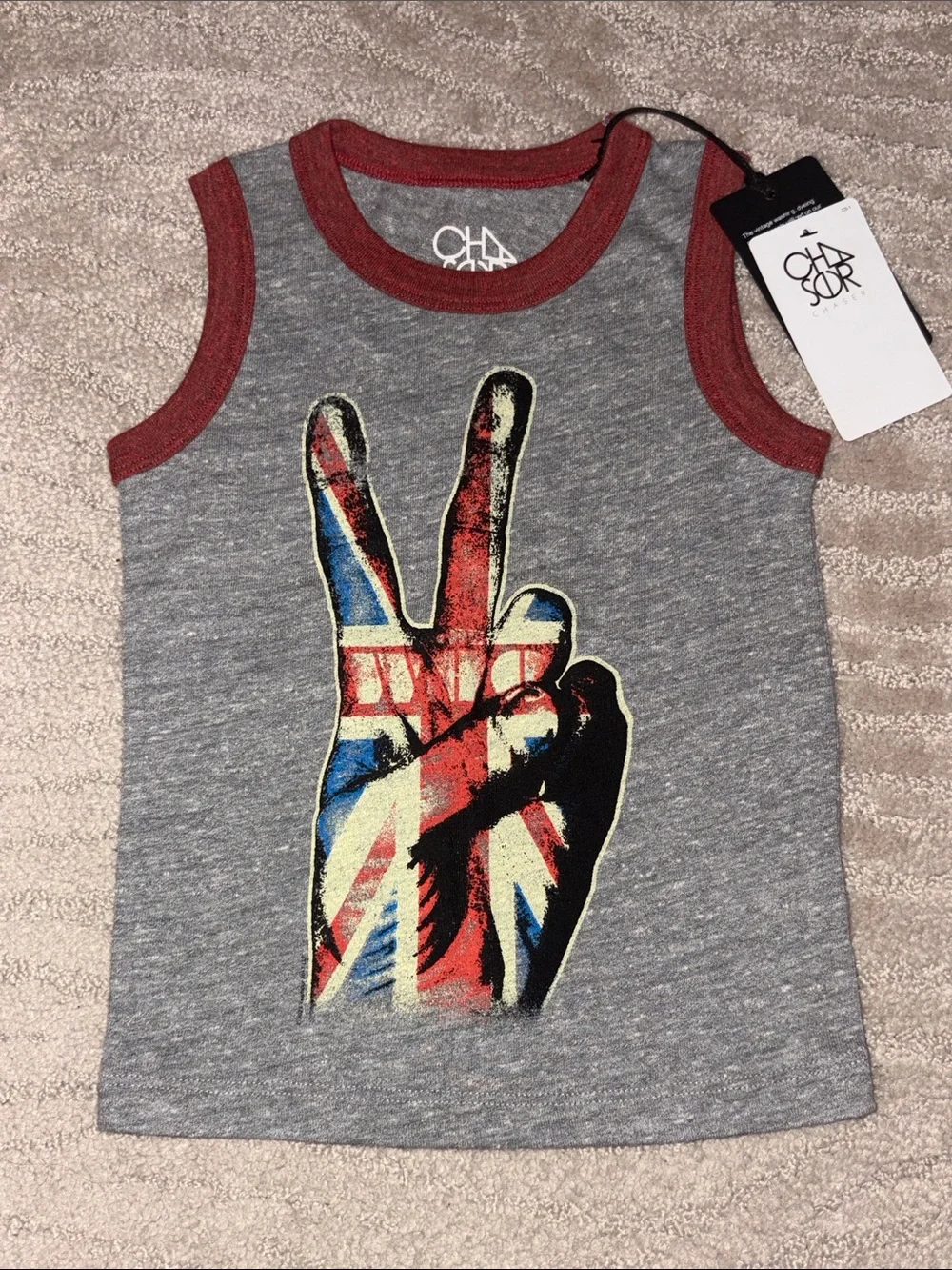 NEW Chaser British flag peace sign hand tank top